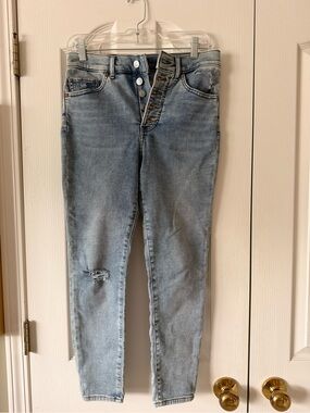 Express High Rise Button Fly Skinny Jeans Light Wash Distressed Size 4S